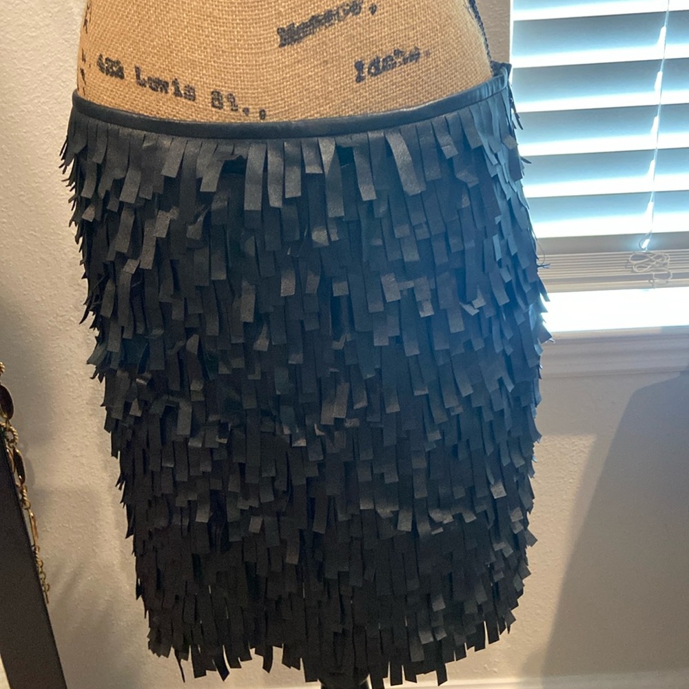 SEXY fringe faux leather mini skirt